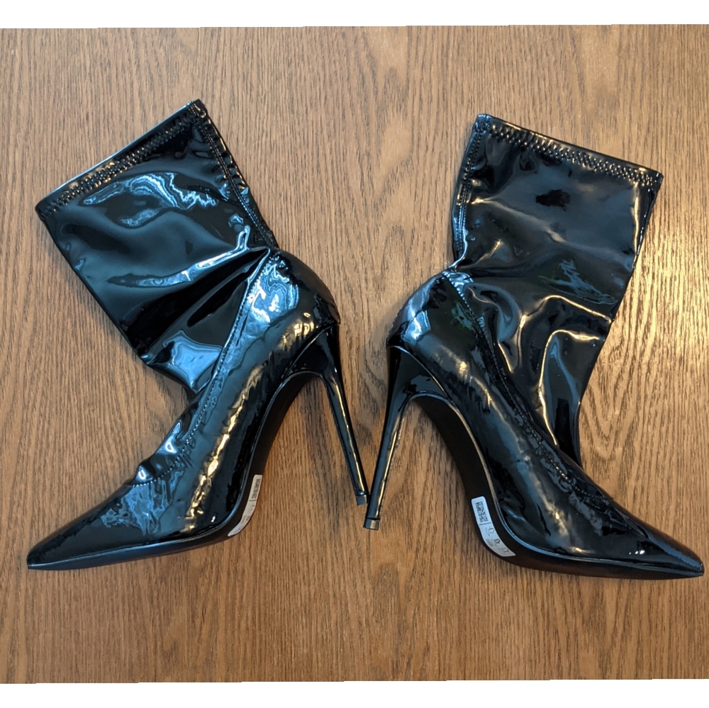 Black Patent Esmerelda Sock Boots - Picture 2 of 9